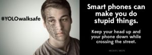 Posters feature bold captions and teens with tire tracks on their faces.